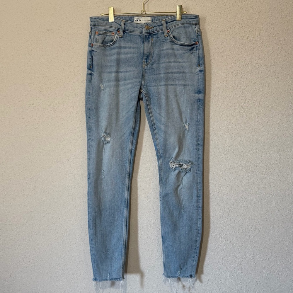 ZARA Distressed Skinny Jeans with Raw Hem - 8